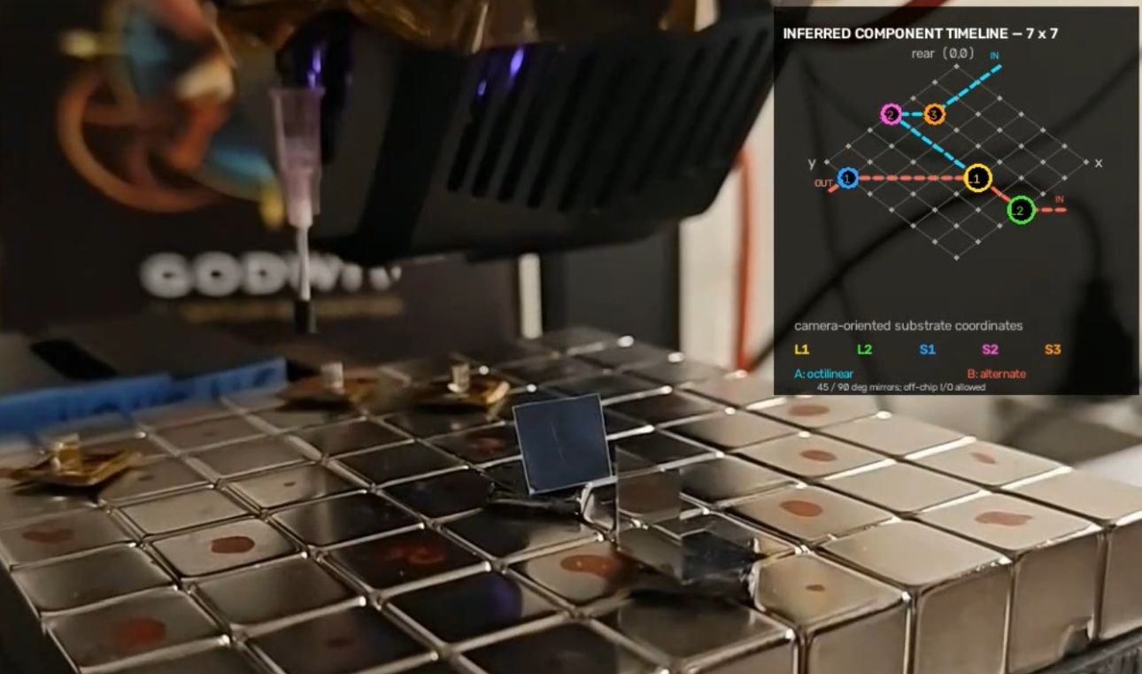Forge prototype positioning optical components on a magnetic checkerboard substrate